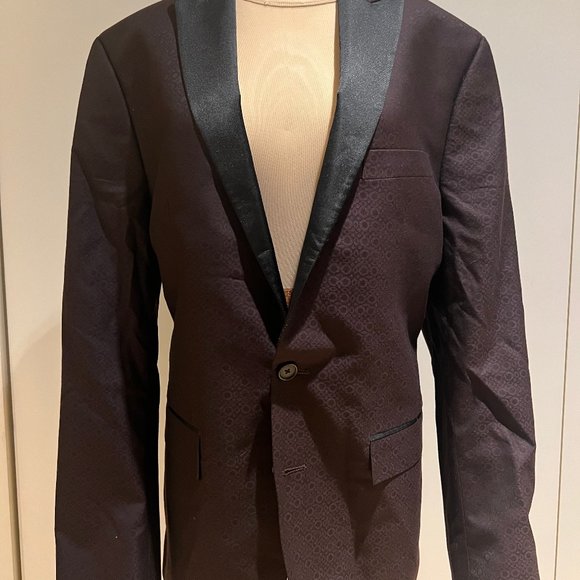 40R Ryan Seacrest Distinction Dark Burgundy & Black Geometric Dinner Jacket - Picture 8 of 9